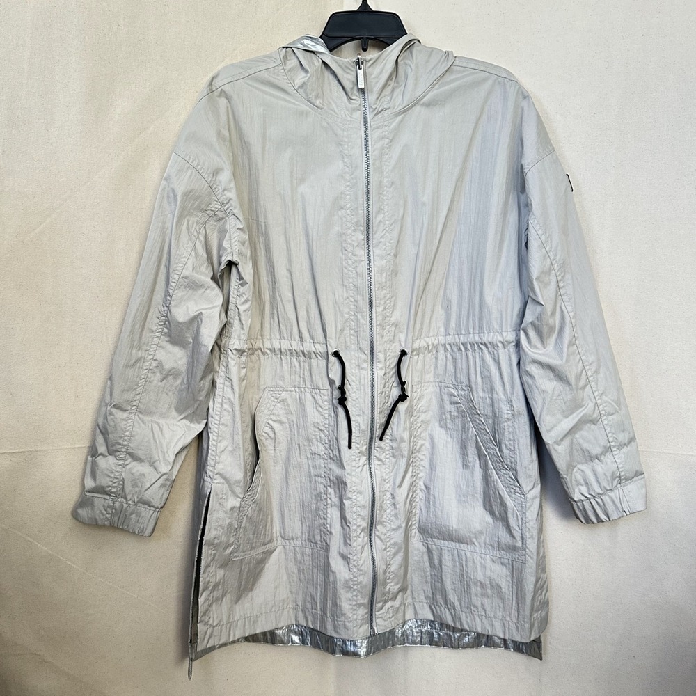 Calvin Klein Performance Reversible Windbreaker Hooded Jacket‎ L Beige Silver